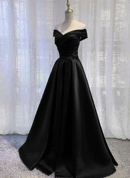 Black Satin Off Shoulder Long Simple Evening Dress Formal Dresses Stunning Party Gown simple gentle atmospheric and unique desi Bring summer colors to enhance whiteness