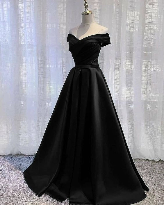 Black Satin Off Shoulder Long Simple Evening Dress Formal Dresses Stunning Party Gown simple gentle atmospheric and unique desi Bring summer colors to enhance whiteness