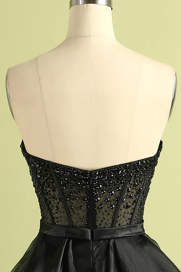 Black Strapless Ball Gown Evening Dress with Beading Simple gentle atmospheric and unique design ﻿