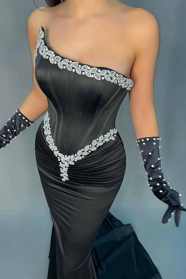 Black Strapless Mermaid Prom Dress Long With Beads Simple gentle atmospheric and unique design