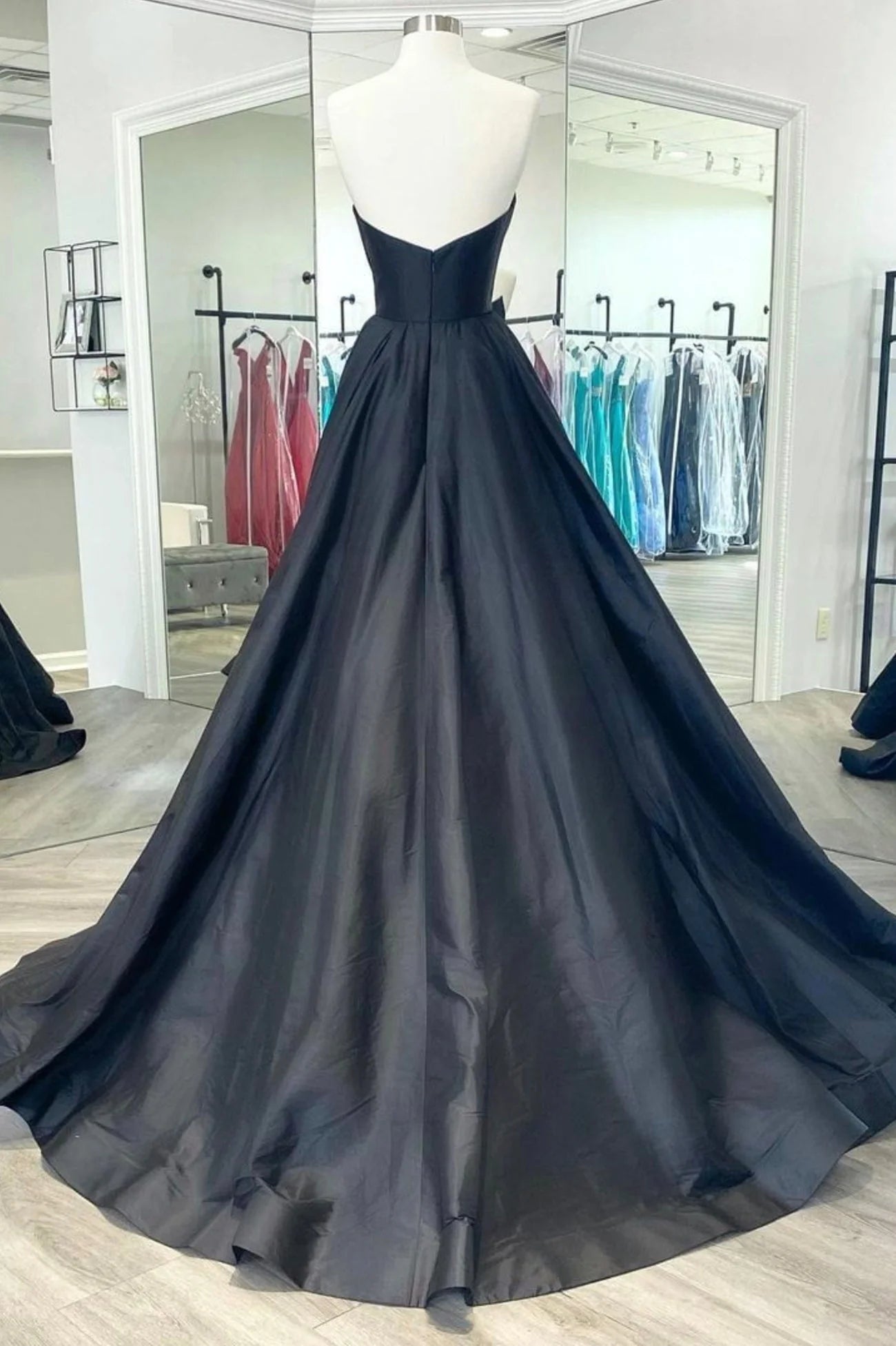 Black Strapless Satin Long Prom Dress Black A-Line Evening Dress simple gentle atmospheric and unique desi Bring summer colors to enhance whitenes