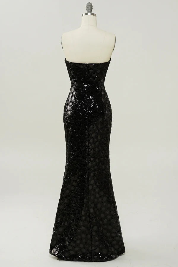Black Strapless Sequined Mermaid Prom Dress Simple gentle atmospheric and unique design