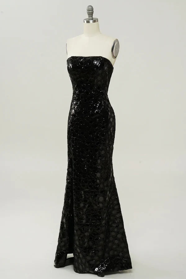 Black Strapless Sequined Mermaid Prom Dress Simple gentle atmospheric and unique design