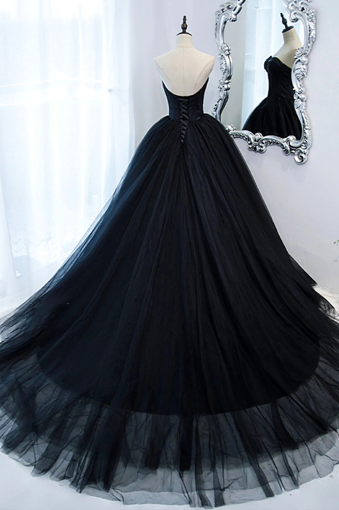 Black Strapless Tulle Long A-Line Prom Dress Black Formal Evening Gown simple gentle atmospheric and unique desi Bring summer colors to enhance white