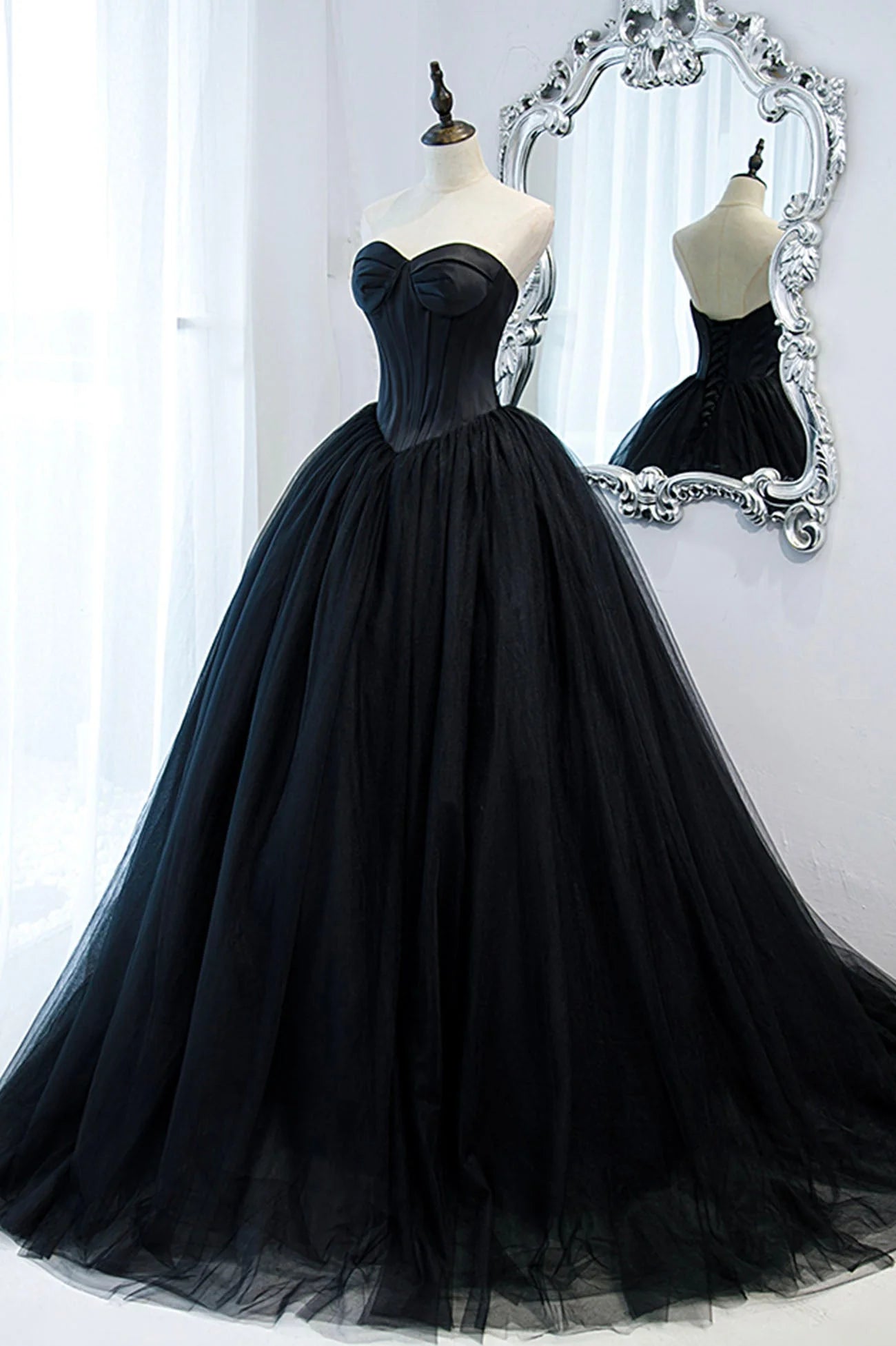 Black Strapless Tulle Long A-Line Prom Dress Black Formal Evening Gown simple gentle atmospheric and unique desi Bring summer colors to enhance white
