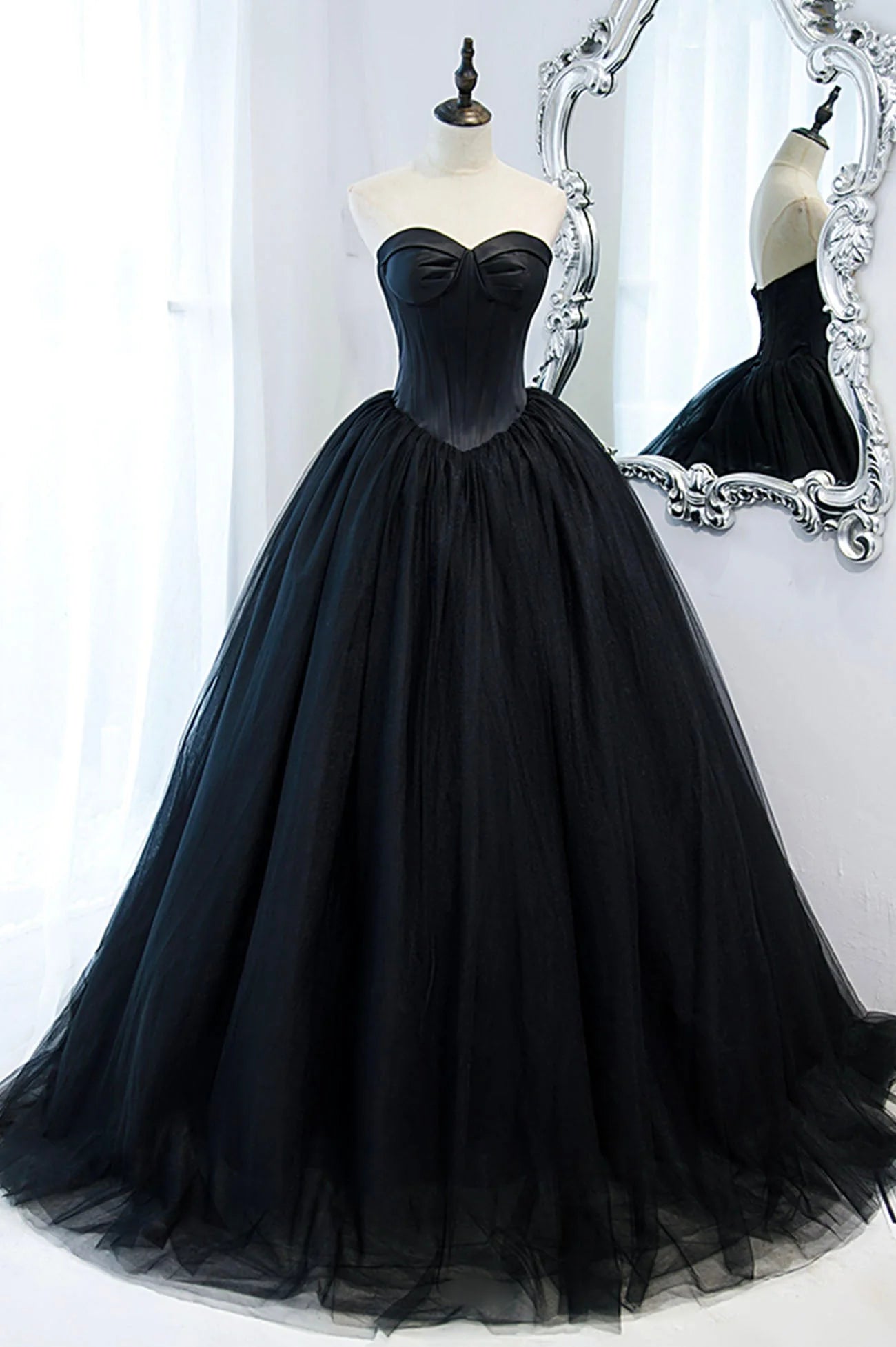 Black Strapless Tulle Long A-Line Prom Dress Black Formal Evening Gown simple gentle atmospheric and unique desi Bring summer colors to enhance white