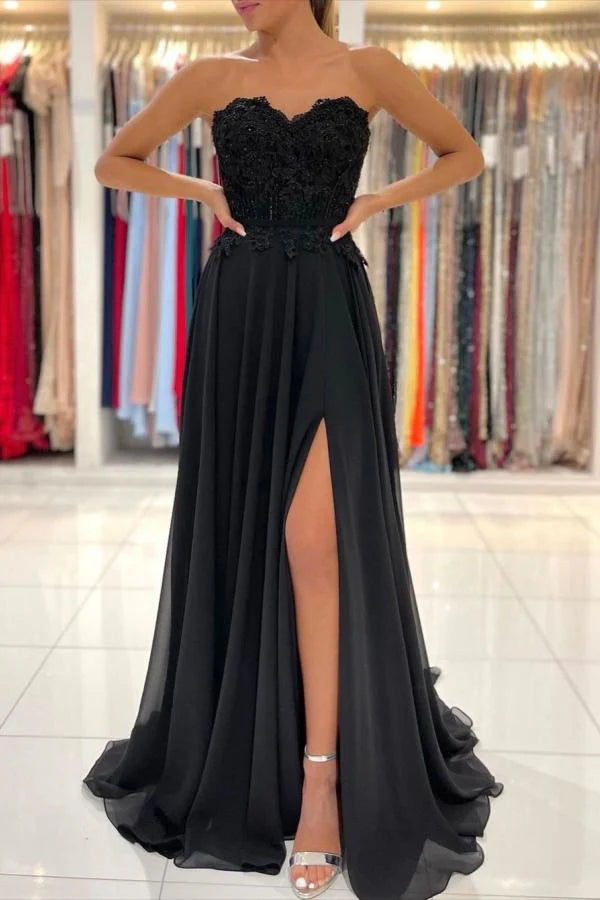 Black Sweetheart Long Prom Dress With Split Simple gentle atmospheric and unique design