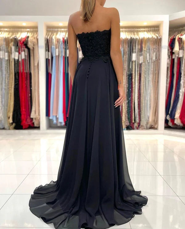 Black Sweetheart Long Prom Dress With Split Simple gentle atmospheric and unique design