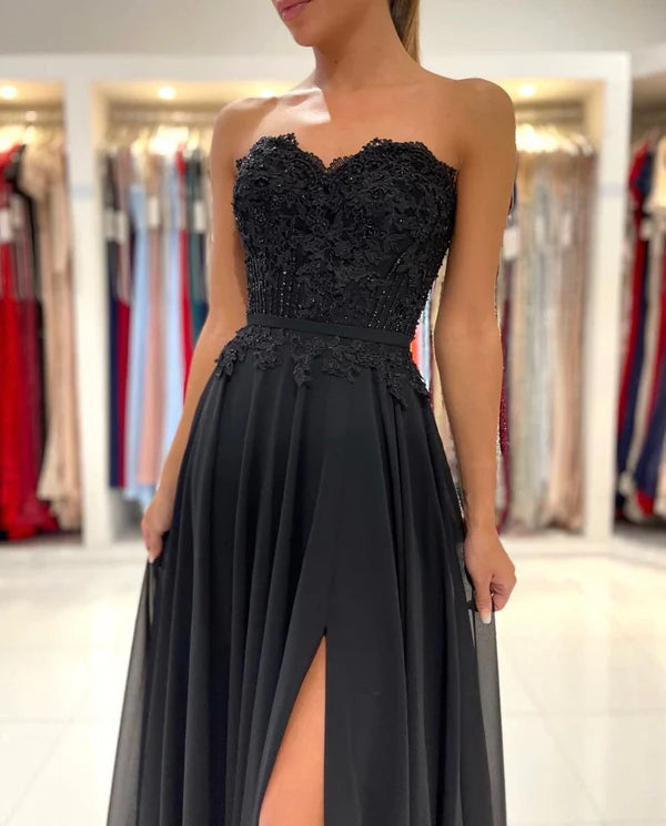 Black Sweetheart Long Prom Dress With Split Simple gentle atmospheric and unique design