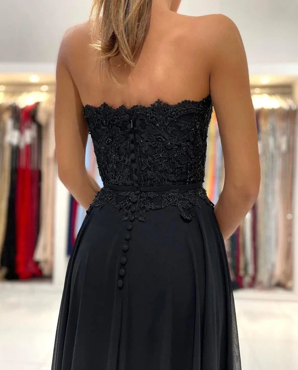 Black Sweetheart Long Prom Dress With Split Simple gentle atmospheric and unique design