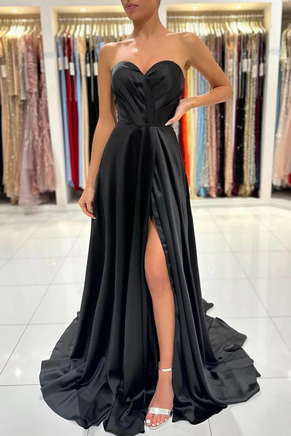 Black Sweetheart Prom Dress Long Slit Sleeveless Simple gentle atmospheric and unique design