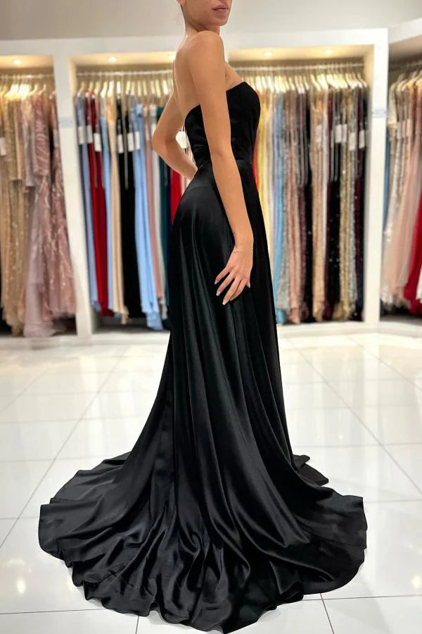 Black Sweetheart Prom Dress Long Slit Sleeveless Simple gentle atmospheric and unique design