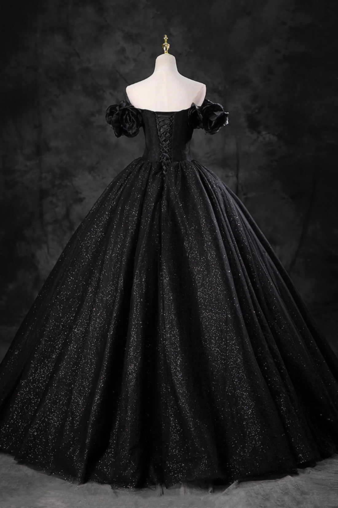 Black Tulle Floor Length A-Line Prom Dress Off the Shoulder Evening Party Dress simple gentle atmospheric and unique desi Bring summer colors to enhance white