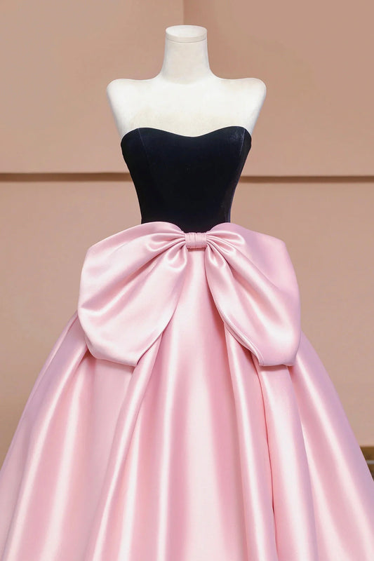 Black Velvet  Satin Long with Bow Beautiful A-Line Strapless Formal Party DressBridesmaid Dresses Burgundy Velvet Long Prom Dress Off the Shoulder Evening Party Dress