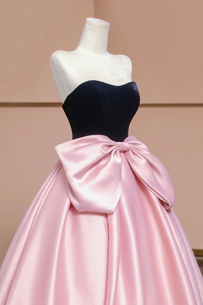 Black Velvet  Satin Long with Bow Beautiful A-Line Strapless Formal Party DressBridesmaid Dresses Burgundy Velvet Long Prom Dress Off the Shoulder Evening Party Dress