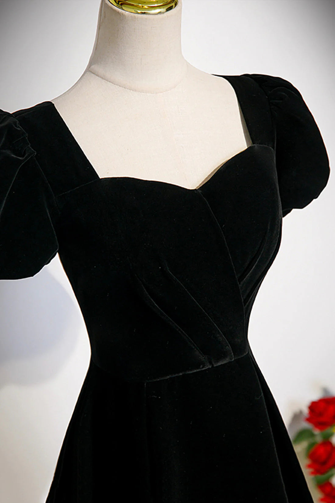 Black Velvet Short Sleeve Floor Length Prom Dress Simple A-Line Evening Party Dress simple gentle atmospheric and unique desi Bring summer colors to enhance white