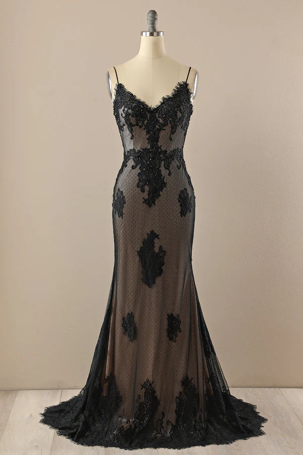 Black V neck Beaded Prom Dress simple gentle atmospheric and unique desi