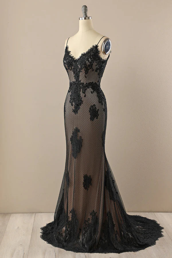 Black V neck Beaded Prom Dress simple gentle atmospheric and unique desi
