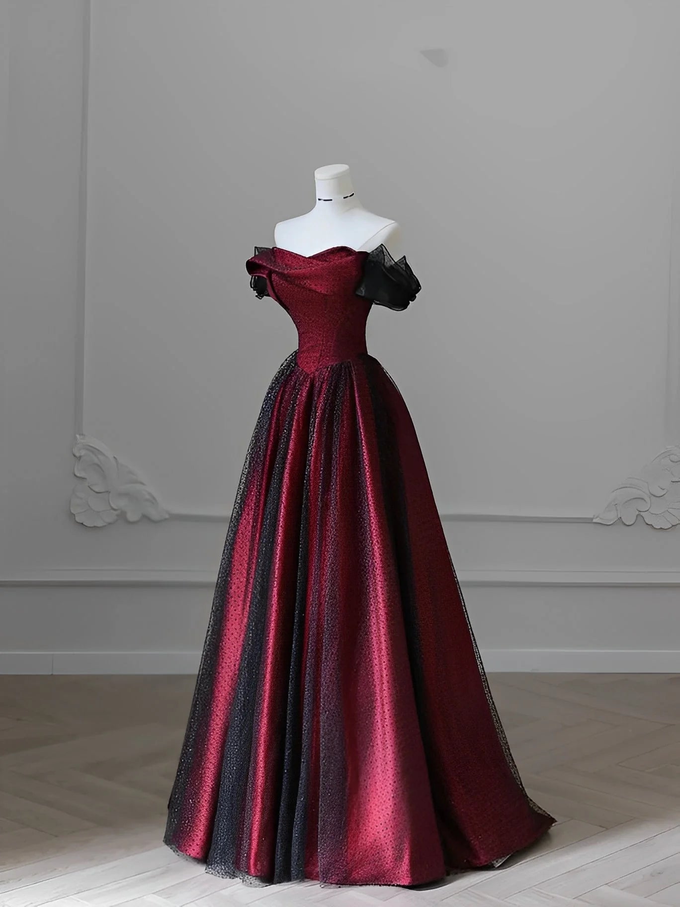 Black and Red Tulle Prom Dresses Long A-line Off Shoulder Wedding Party Gown Birthday simple gentle atmospheric and unique desi Bring summer colors to enhance whiteness