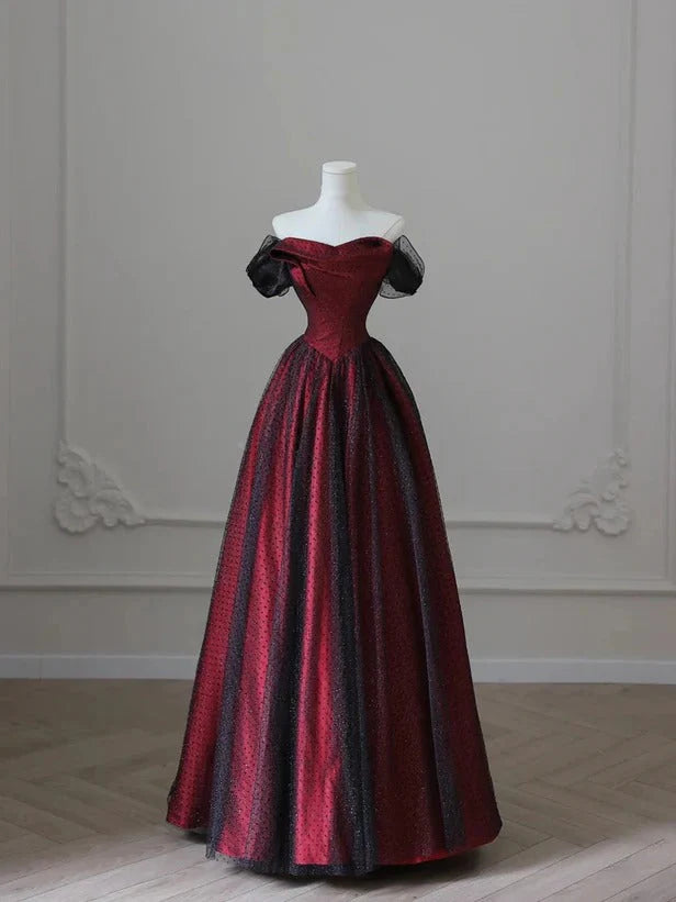 Black and Red Tulle Prom Dresses Long A-line Off Shoulder Wedding Party Gown Birthday simple gentle atmospheric and unique desi Bring summer colors to enhance whiteness