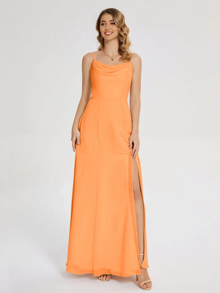 Blake Spaghetti Straps Chiffon Bridesmaid Dress with Slit