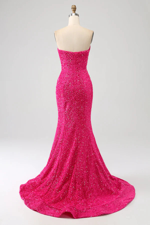 Bling Mermaid Sweetheart Hot Pink Sequins Long Prom Dress simple gentle atmospheric and unique desi
