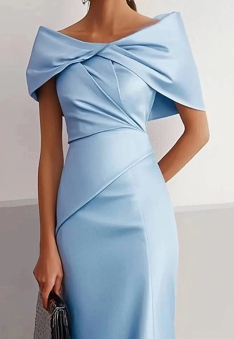 Blue Formal Party Dress Off Shoulder Evening Satin Evening Gown simple gentle atmospheric and unique desi Bring summer colors to enhance whiteness