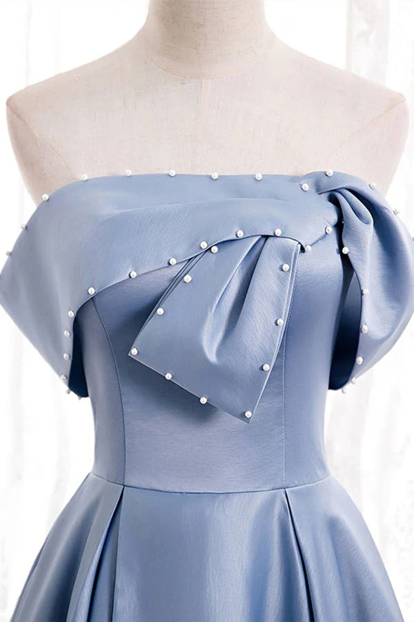 Blue Off The Shoulder Long Prom Dress With Beading simple gentle atmospheric and unique desi Bring summer colors to enhance whiteness