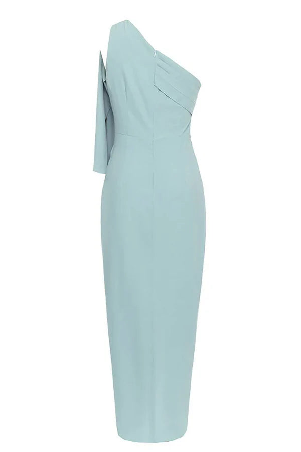 Blue One Shoulder Bodycon Long Formal Dress Simple gentle atmospheric and unique design