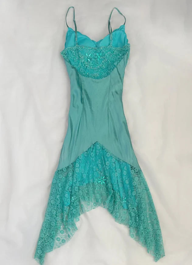 Blue Retro A Line Spaghetti Straps Beaded Lace Satin Homecoming Dress Cocktail Dress simple gentle atmospheric and unique desi Bring summer colors to enhance whiteness