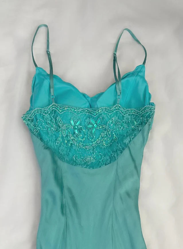 Blue Retro A Line Spaghetti Straps Beaded Lace Satin Homecoming Dress Cocktail Dress simple gentle atmospheric and unique desi Bring summer colors to enhance whiteness