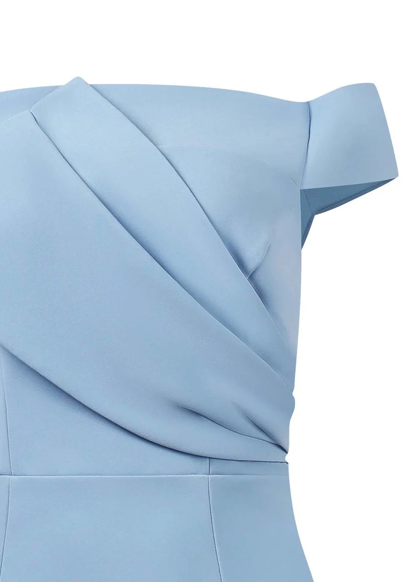 Blue Ruched Off The Shoulder Sheath Midi Dress simple gentle atmospheric and unique desi Bring summer colors to enhance whiteness