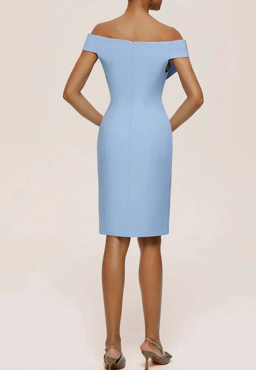 Blue Ruched Off The Shoulder Sheath Midi Dress simple gentle atmospheric and unique desi Bring summer colors to enhance whiteness