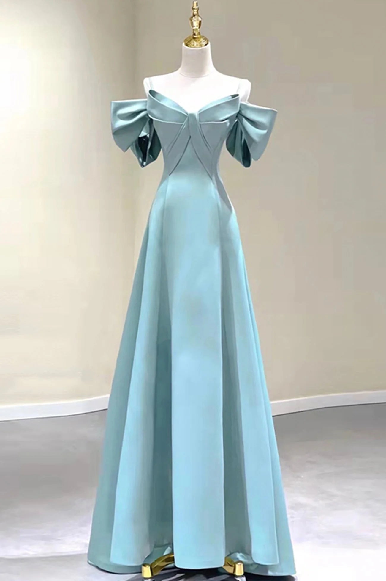 Blue Satin Long A-Line Prom Dress Unique Spaghetti Straps Evening Dress simple gentle atmospheric and unique desi Bring summer colors to enhance whitenes