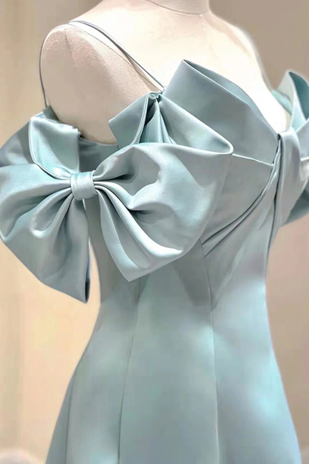 Blue Satin Long A-Line Prom Dress Unique Spaghetti Straps Evening Dress simple gentle atmospheric and unique desi Bring summer colors to enhance whitenes