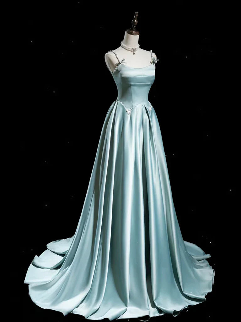 Blue Satin Long Prom Dress Blue Long Formal Dress gowns evening dresses simple gentle atmospheric and unique desi Bring summer colors to enhance whiteness