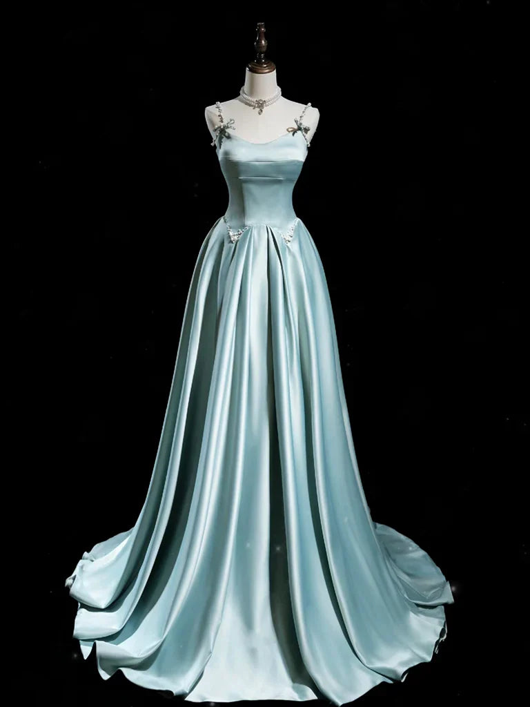 Blue Satin Long Prom Dress Blue Long Formal Dress gowns evening dresses simple gentle atmospheric and unique desi Bring summer colors to enhance whiteness