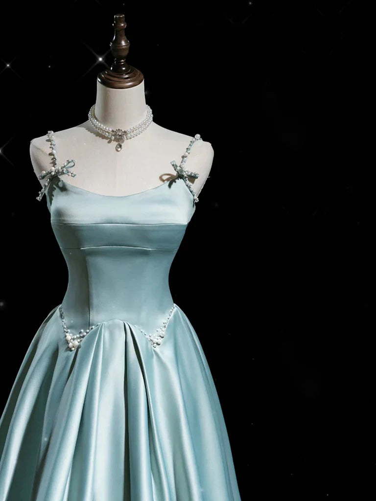 Blue Satin Long Prom Dress Blue Long Formal Dress gowns evening dresses simple gentle atmospheric and unique desi Bring summer colors to enhance whiteness