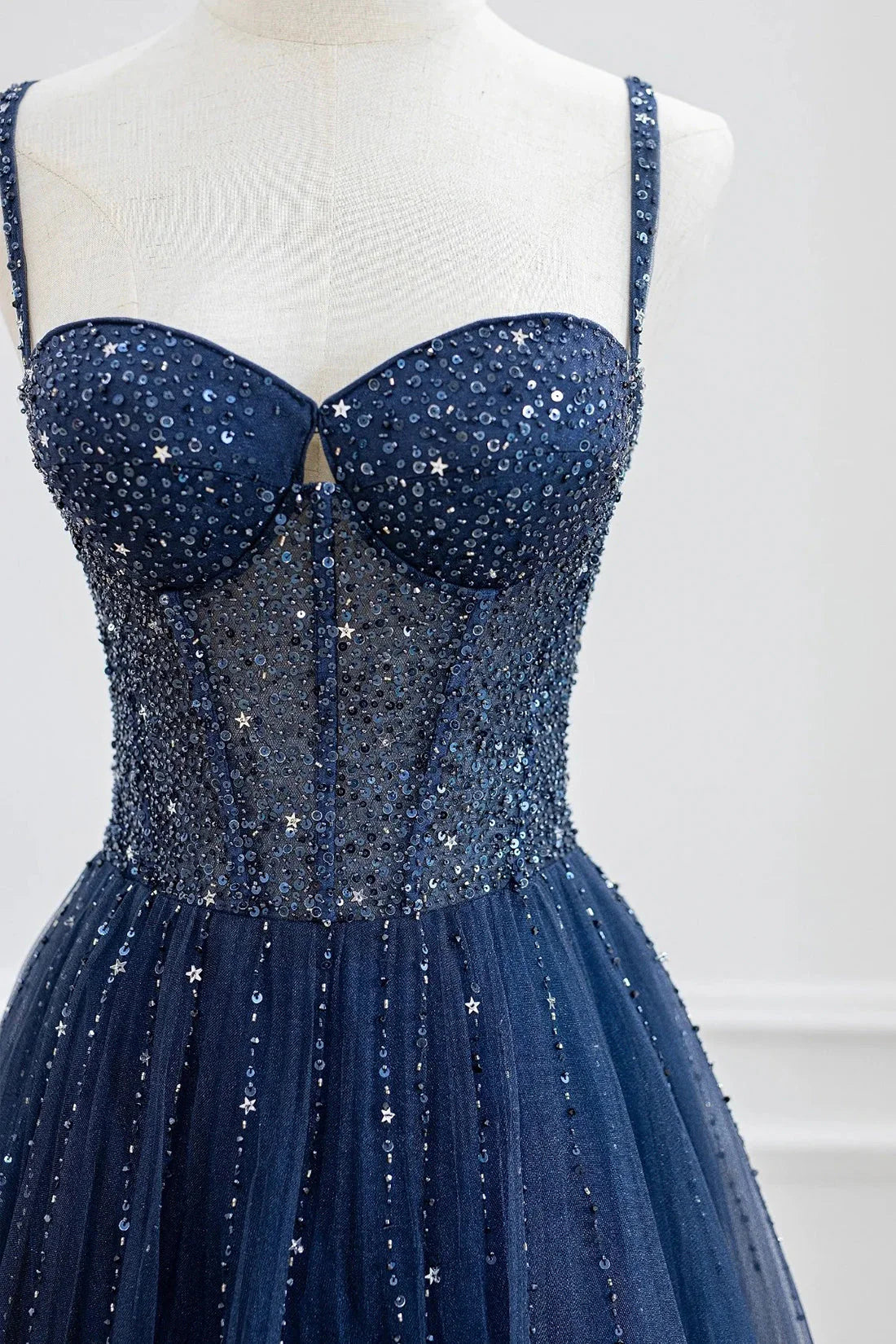 Blue Tulle Beaded Long Prom Dress Formal Dress Blue Evening Dress simple gentle atmospheric and unique desi Bring summer colors to enhance white