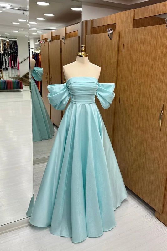 Blue Tulle Floor Length Prom Dress Beautiful A-Line Formal Evening Dress simple gentle atmospheric and unique desi Bring summer colors to enhance white