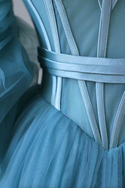 Blue Tulle Long Spaghetti Strap Prom Dress and Corset Detachable off Shoulder Party Dress simple gentle atmospheric and unique desi Bring summer colors to enhance white