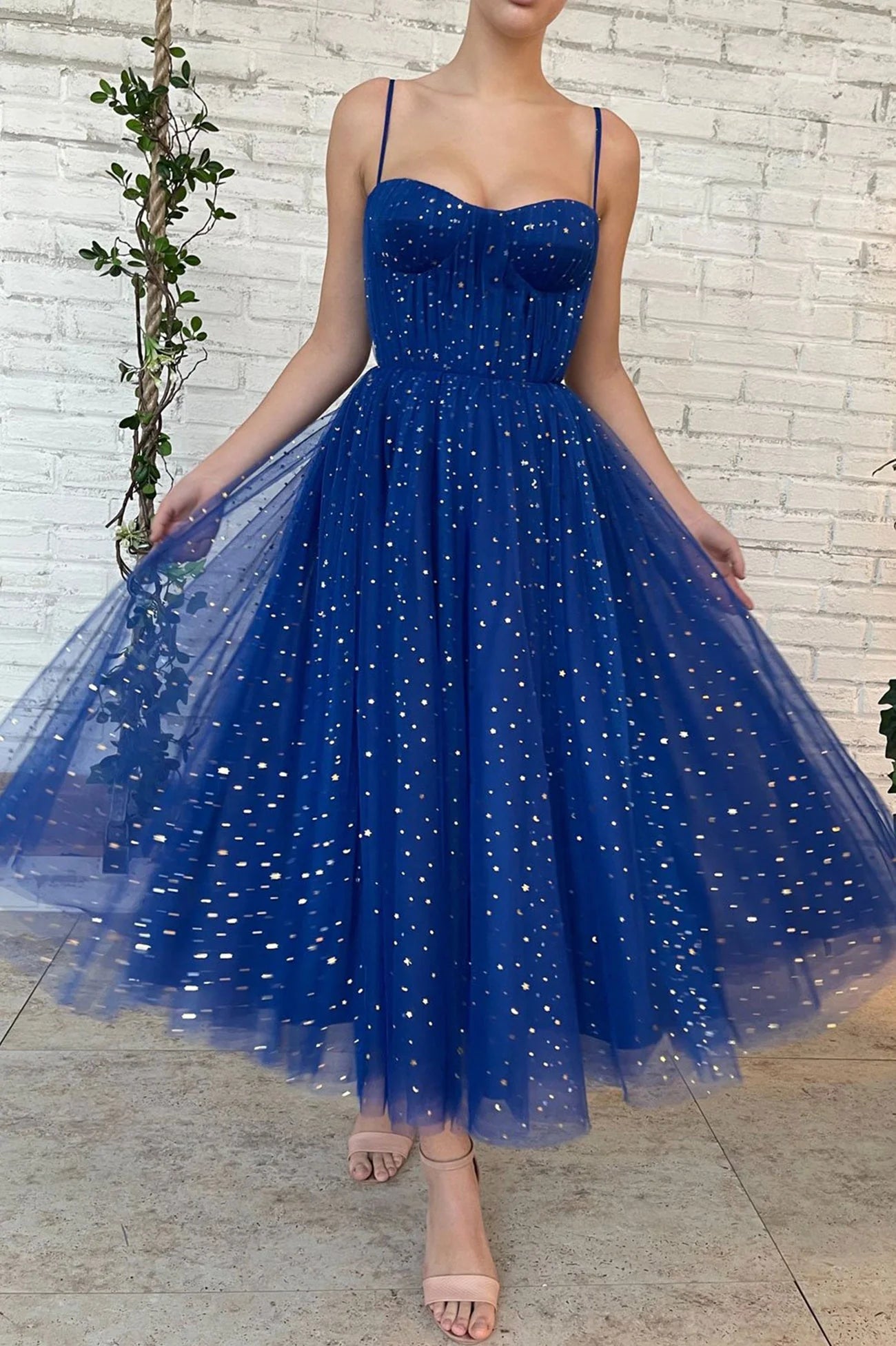 Blue Tulle Short A-Line Prom Dress Cute Spaghetti Strap Homecoming Party Dress simple gentle atmospheric and unique desi Bring summer colors to enhance whitenes