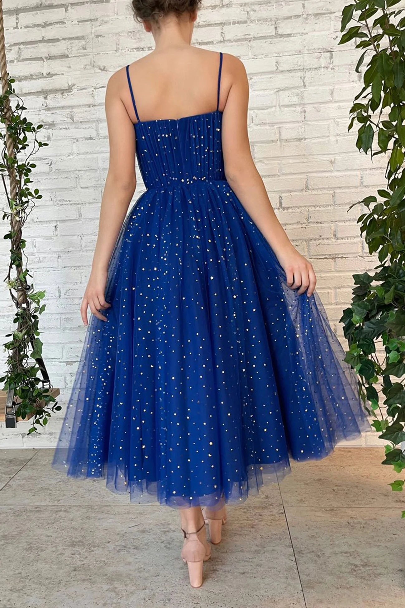 Blue Tulle Short A-Line Prom Dress Cute Spaghetti Strap Homecoming Party Dress simple gentle atmospheric and unique desi Bring summer colors to enhance whitenes