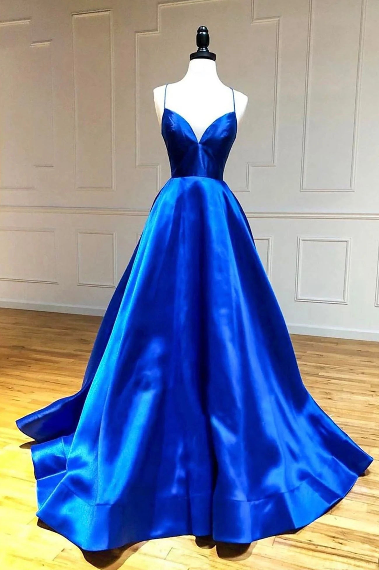 Blue V-Neck Satin Long Evening Dress A-Line Backless Prom Dress simple gentle atmospheric and unique desi Bring summer colors to enhance whitenes