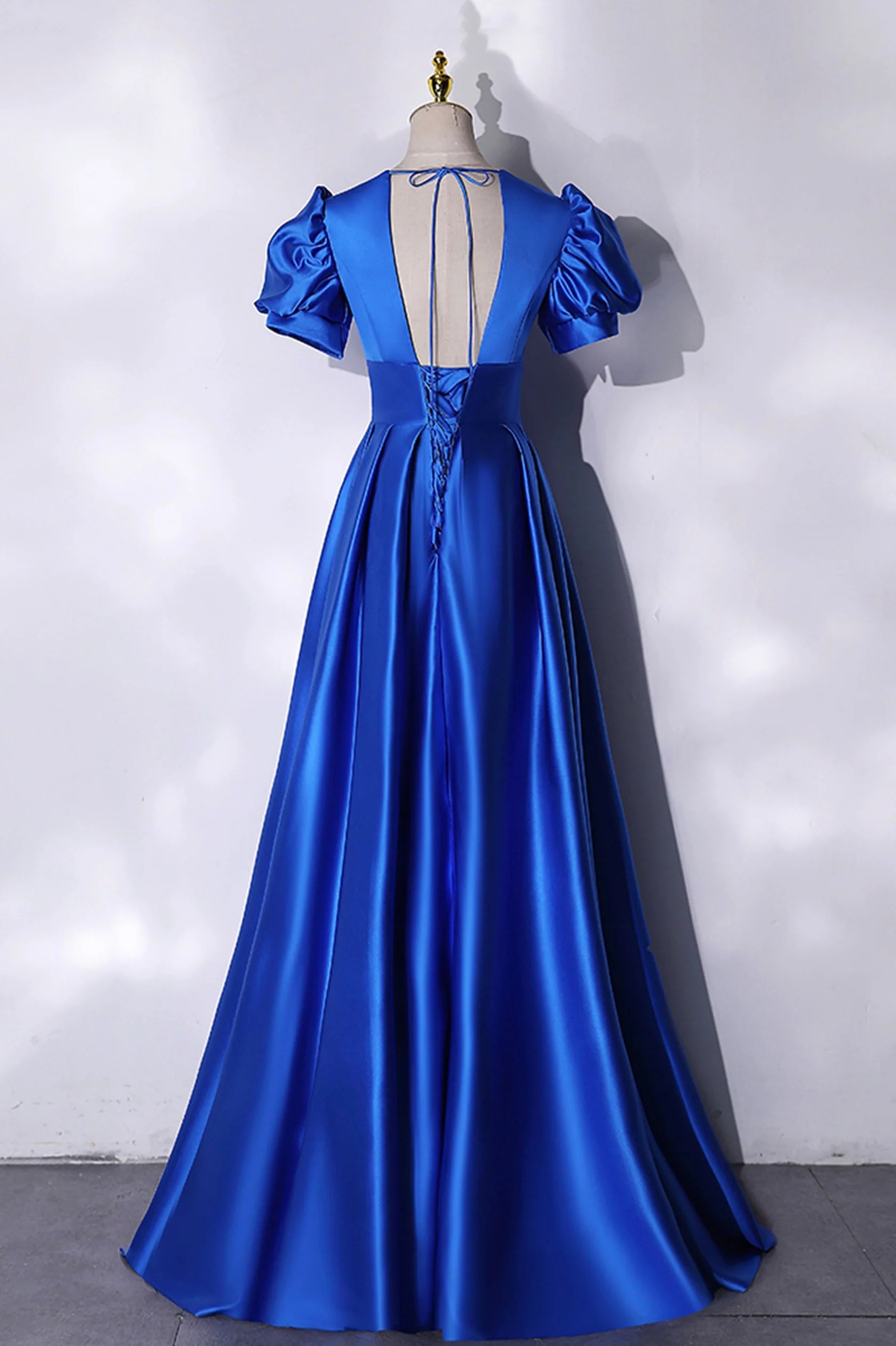 Blue V-Neck Satin Long Prom Dress Simple Blue Evening Party Dress simple gentle atmospheric and unique desi Bring summer colors to enhance white