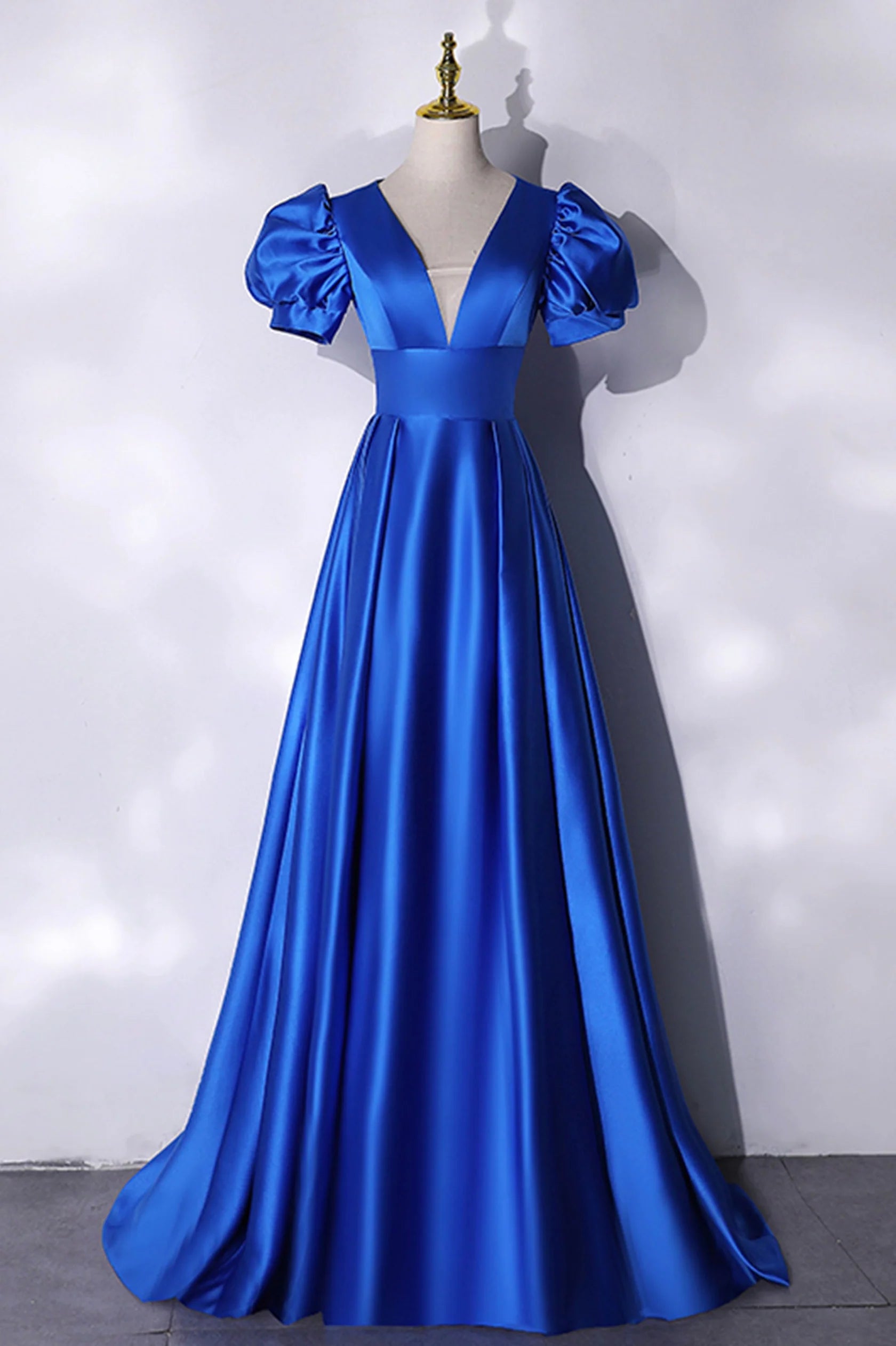 Blue V-Neck Satin Long Prom Dress Simple Blue Evening Party Dress simple gentle atmospheric and unique desi Bring summer colors to enhance white