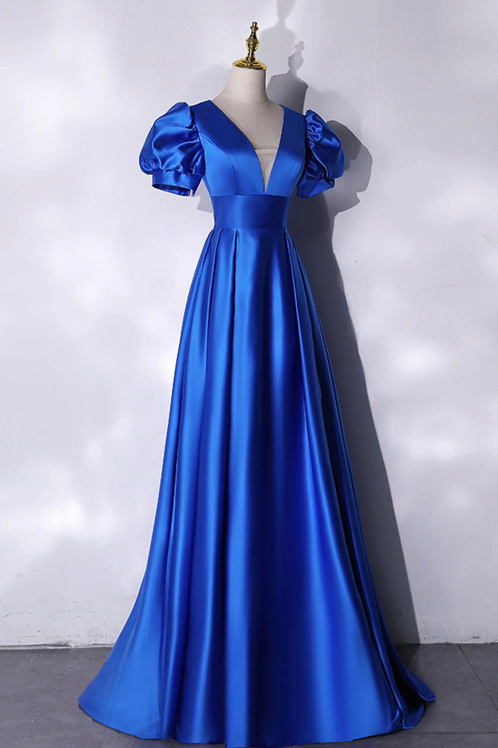 Blue V-Neck Satin Long Prom Dress Simple Blue Evening Party Dress simple gentle atmospheric and unique desi Bring summer colors to enhance white