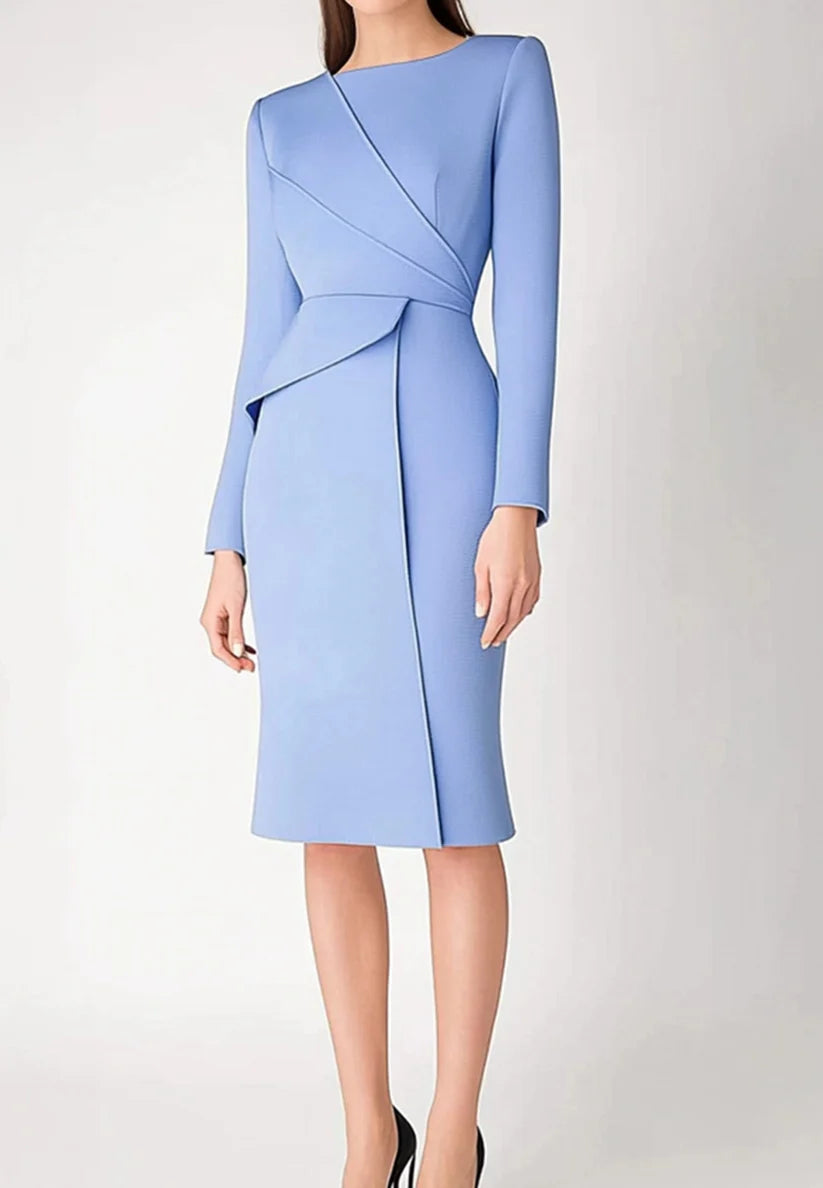 Blue Work Business Dress Long Sleeve Wedding Guest Midi Dress simple gentle atmospheric and unique desi Bring summer colors to enhance whiteness