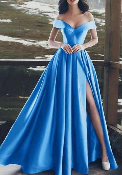 Blue satin dress with one shoulder design suitable for dinners, dances and other occasions