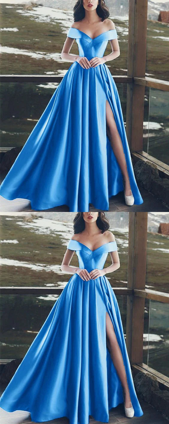 Blue satin dress with one shoulder design suitable for dinners, dances and other occasions